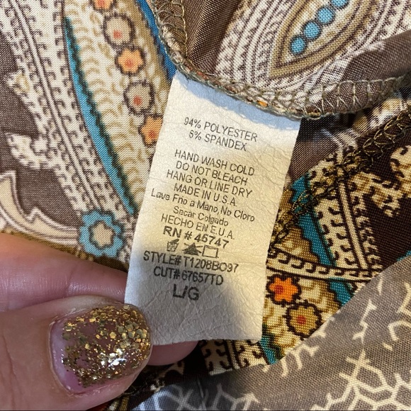 Ariella Boho Paisley Tie Front Button Down Blouse - Picture 8 of 11